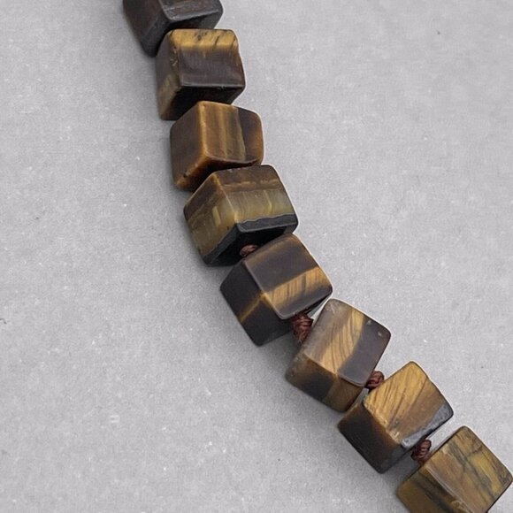 Tiger Eye Chunky Cubes Necklace Silver Tone Lobster Closure 17 to 19 Inch - Picture 4 of 6